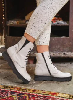 Wolky Akita - winterwit leer<DAMES Veterlaarzen|Herfst/Winter