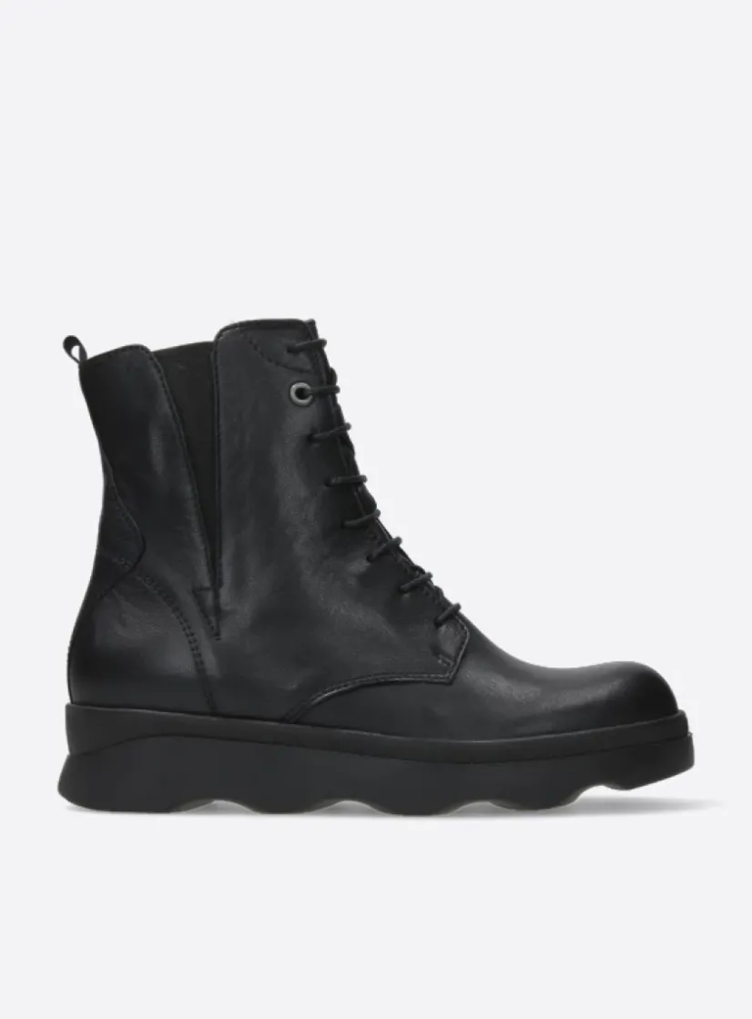 Wolky Akita - zwart leer<DAMES Veterlaarzen|Herfst/Winter