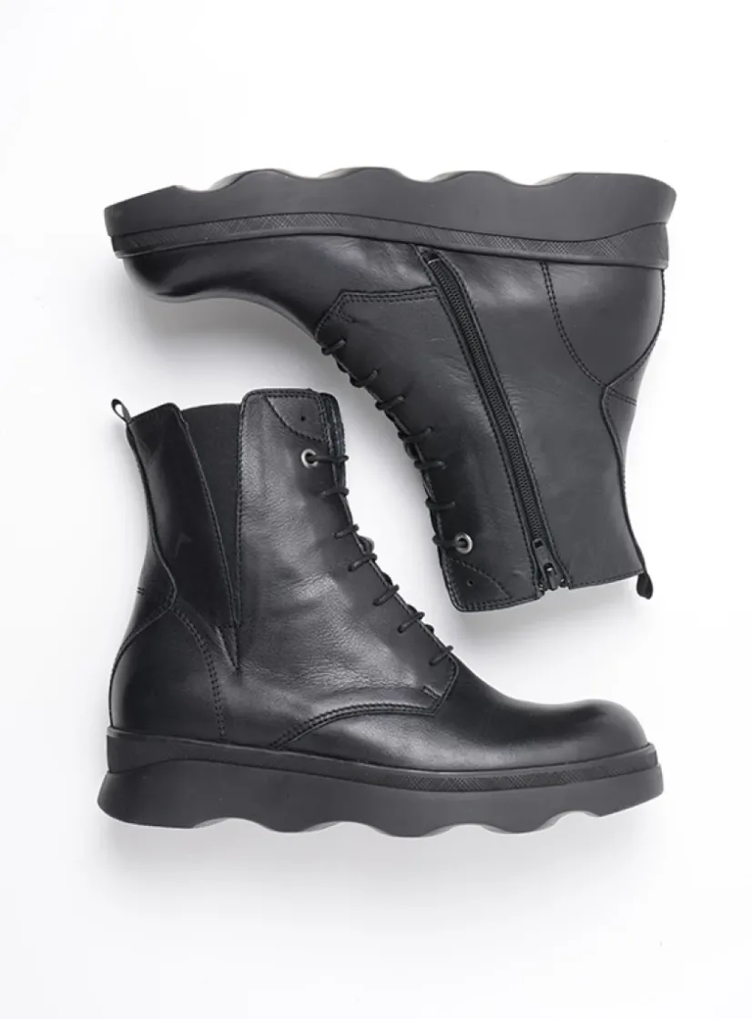 Wolky Akita - zwart leer<DAMES Veterlaarzen|Herfst/Winter