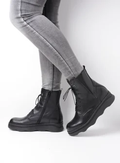 Wolky Akita - zwart leer<DAMES Veterlaarzen|Herfst/Winter