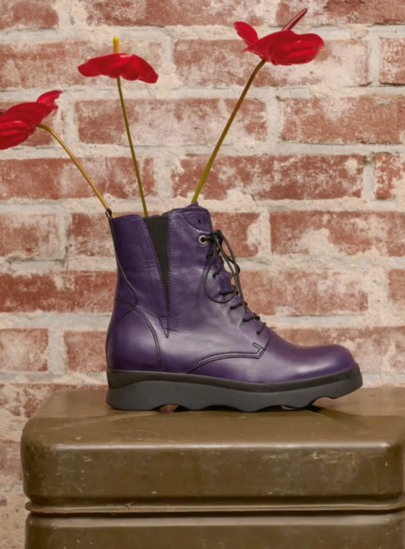 Wolky Akita HV - paars leer<DAMES Veterlaarzen|Herfst/Winter