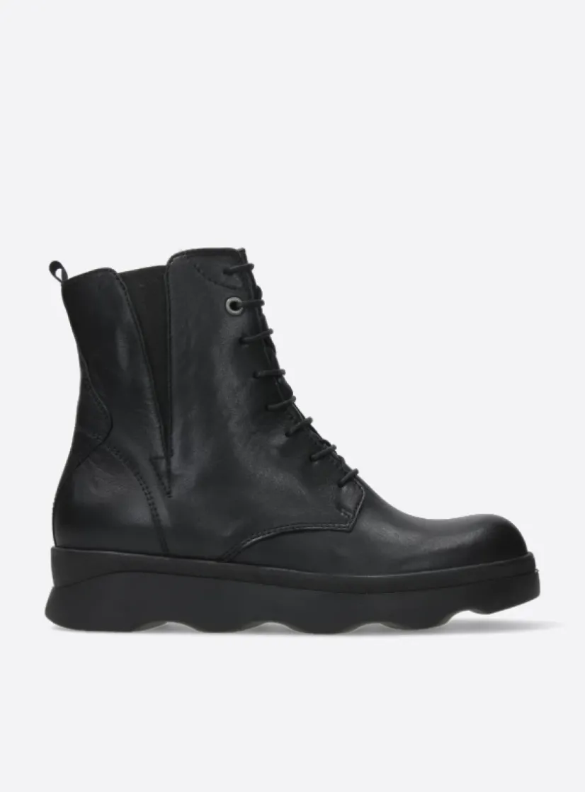 Wolky Akita HV - zwart leer<DAMES Veterlaarzen|Herfst/Winter