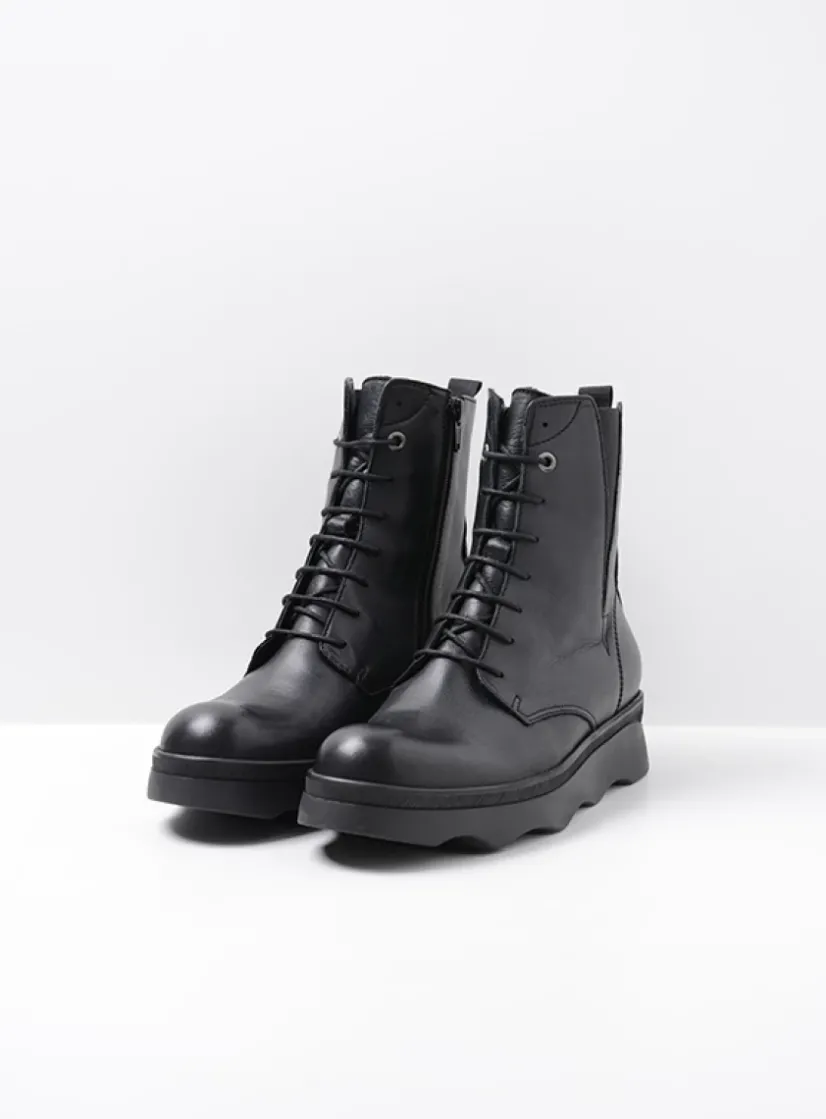 Wolky Akita HV - zwart leer<DAMES Veterlaarzen|Herfst/Winter