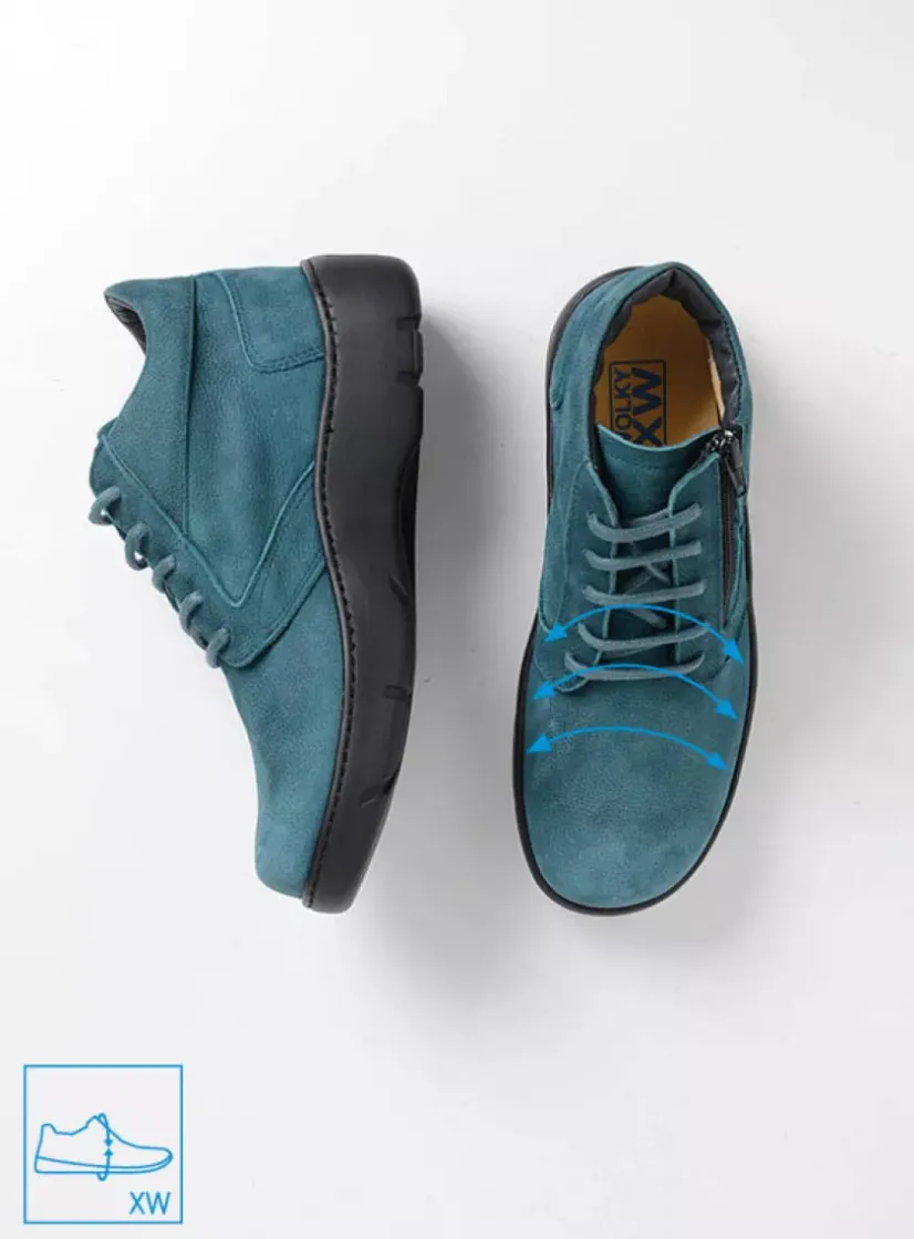Wolky Annemarie XW - petrol nubuck<DAMES Hoge Veterschoenen|Wandelschoenen