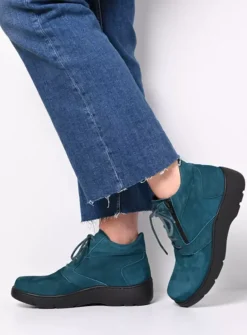 Wolky Annemarie XW - petrol nubuck<DAMES Hoge Veterschoenen|Wandelschoenen