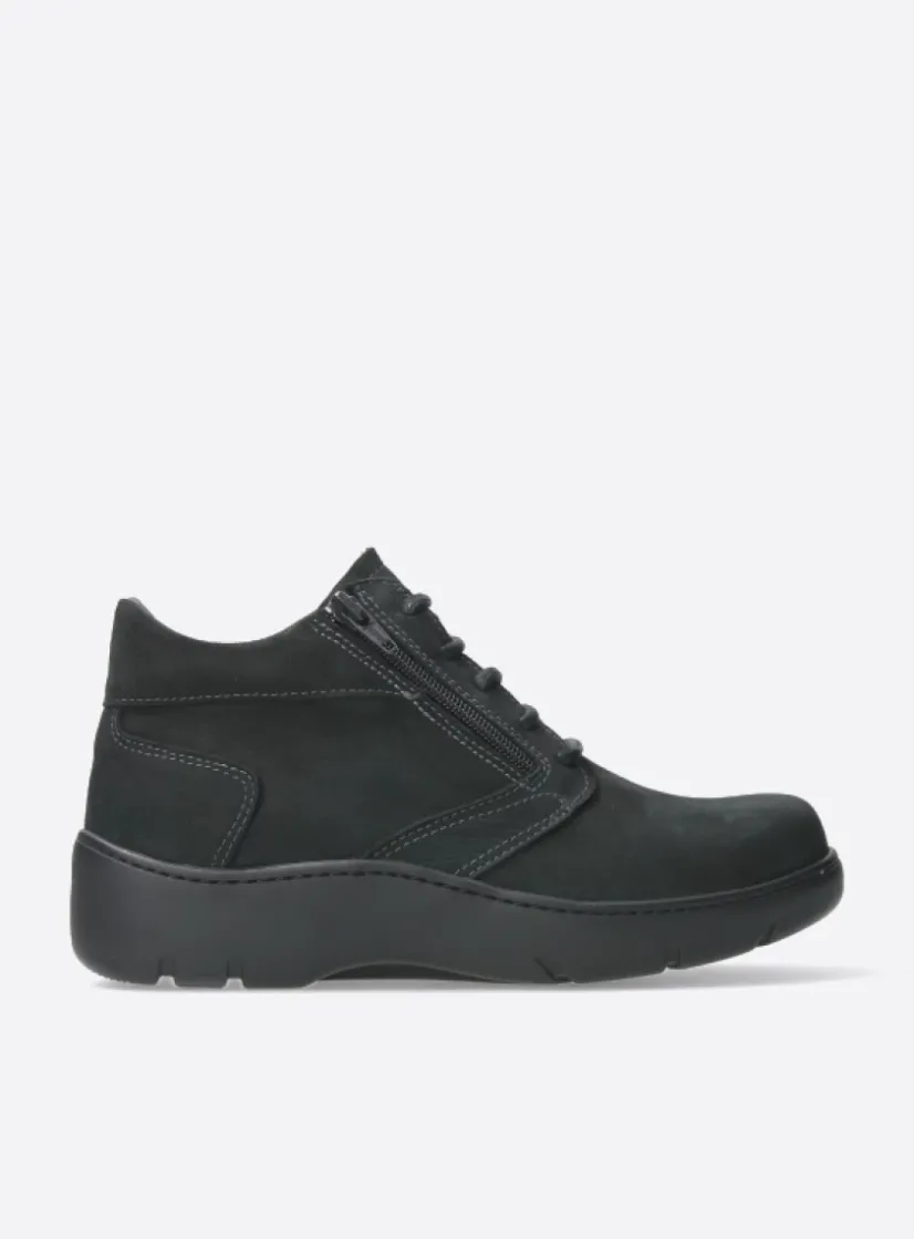 Wolky Annemarie XW - zwart nubuck<DAMES Wandelschoenen|Hoge Veterschoenen
