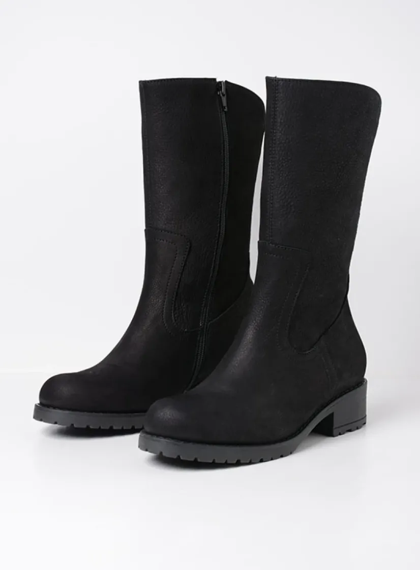 Wolky Ansina F2F - zwart nubuck<DAMES Halfhoge Laarzen|Herfst/Winter