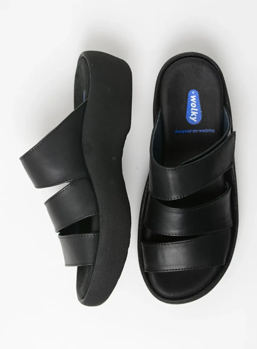 Wolky Aporia - zwart leer<DAMES Slippers