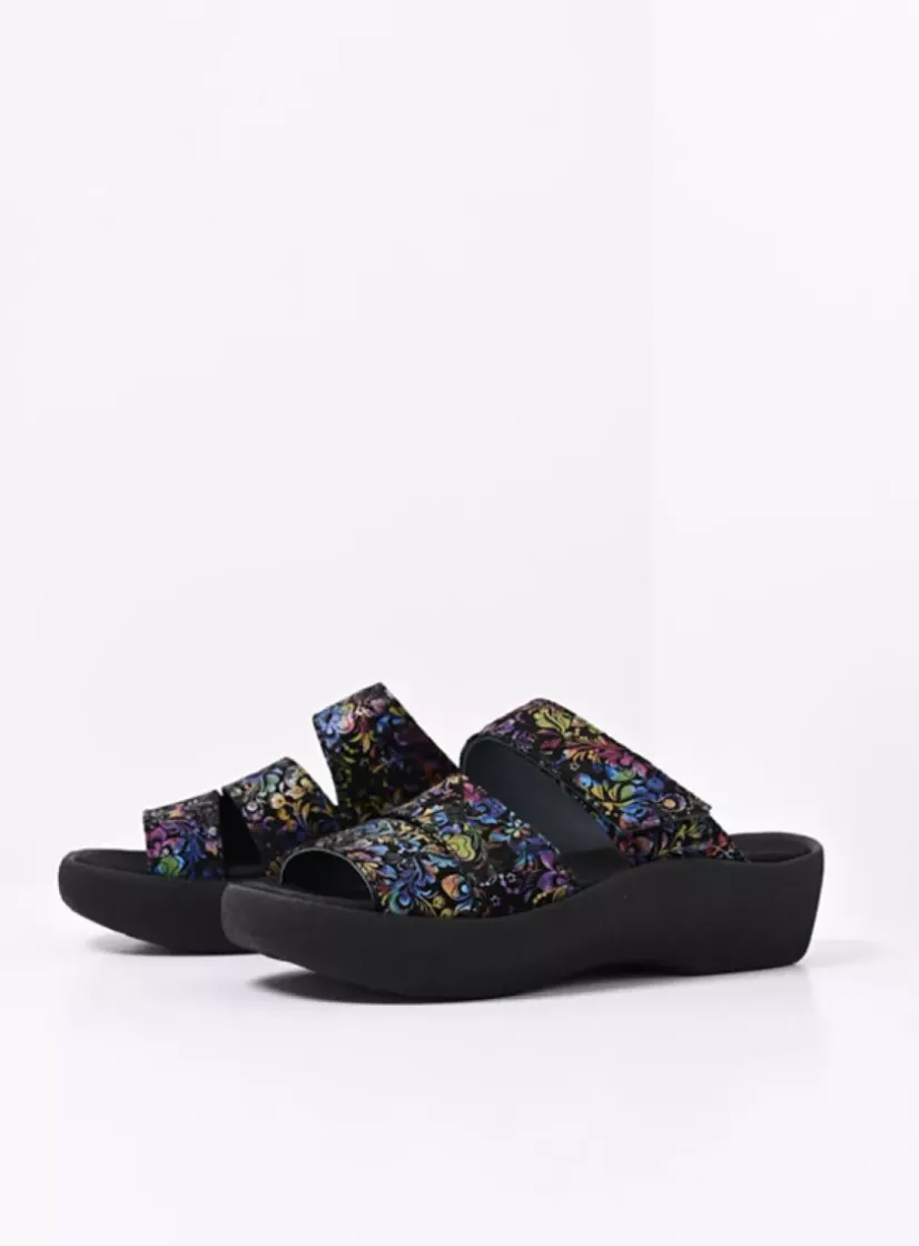 Wolky Aporia - zwart/multi flower nubuck<DAMES Slippers