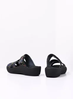 Wolky Aporia - zwart/multi flower nubuck<DAMES Slippers