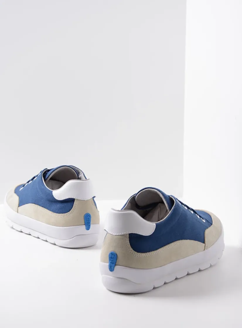 Wolky Babati - blauw canvas/suede<DAMES Lage Veterschoenen|Sneakers