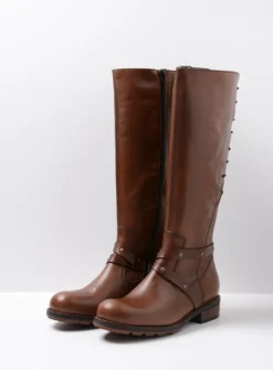 Wolky Belmore - cognac leer<DAMES Veterlaarzen|Lange Laarzen