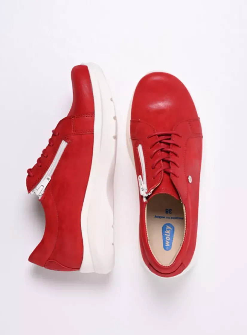 Wolky Blitz - rood effectleer<DAMES Lage Veterschoenen|Sneakers