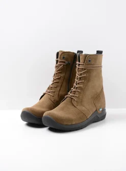 Wolky Bluff - donker taupe suede<DAMES Hoge Veterschoenen|Veterlaarzen