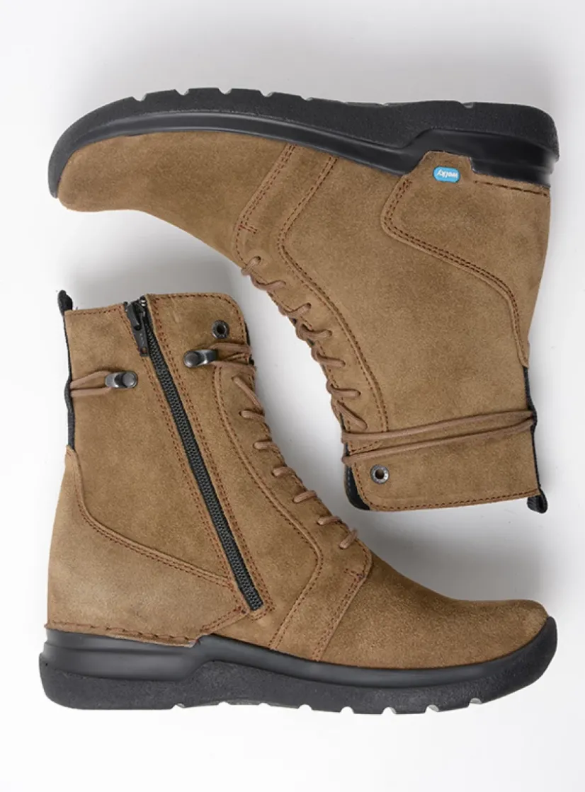 Wolky Bluff - donker taupe suede<DAMES Hoge Veterschoenen|Veterlaarzen