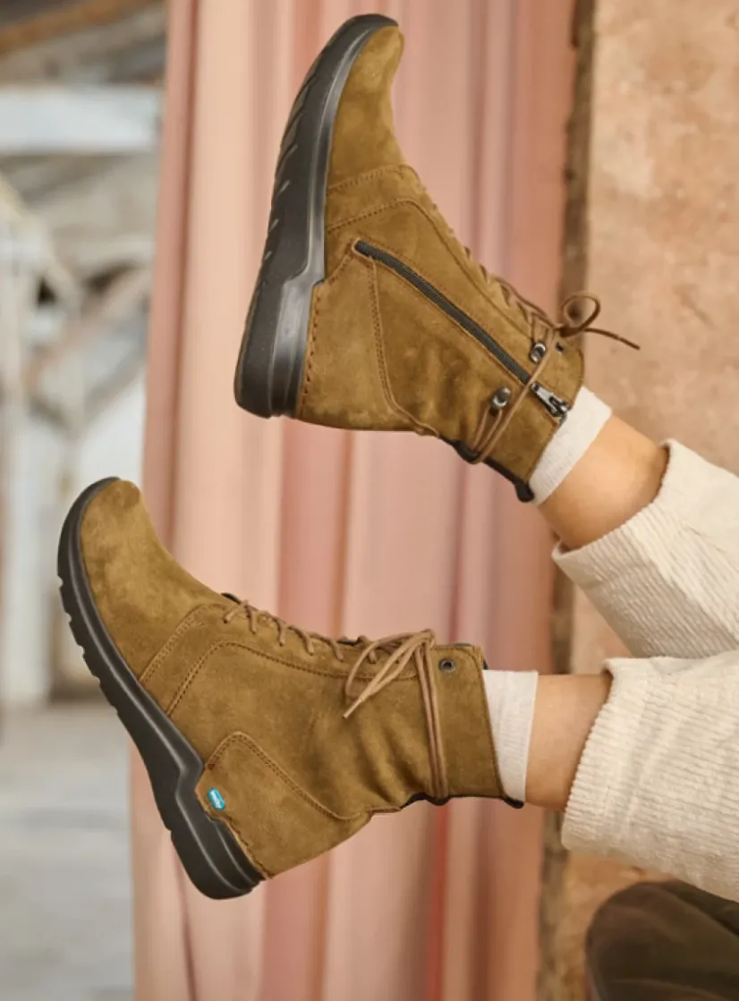 Wolky Bluff - donker taupe suede<DAMES Hoge Veterschoenen|Veterlaarzen