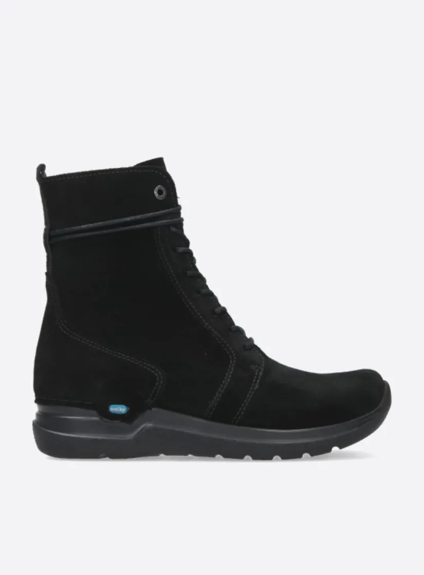 Wolky Bluff - zwart suede<DAMES Hoge Veterschoenen|Veterlaarzen