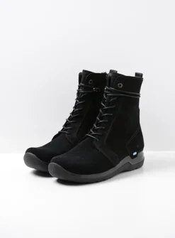 Wolky Bluff - zwart suede<DAMES Hoge Veterschoenen|Veterlaarzen