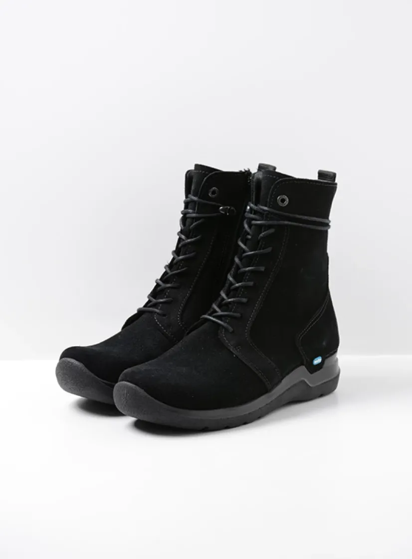 Wolky Bluff - zwart suede<DAMES Hoge Veterschoenen|Veterlaarzen