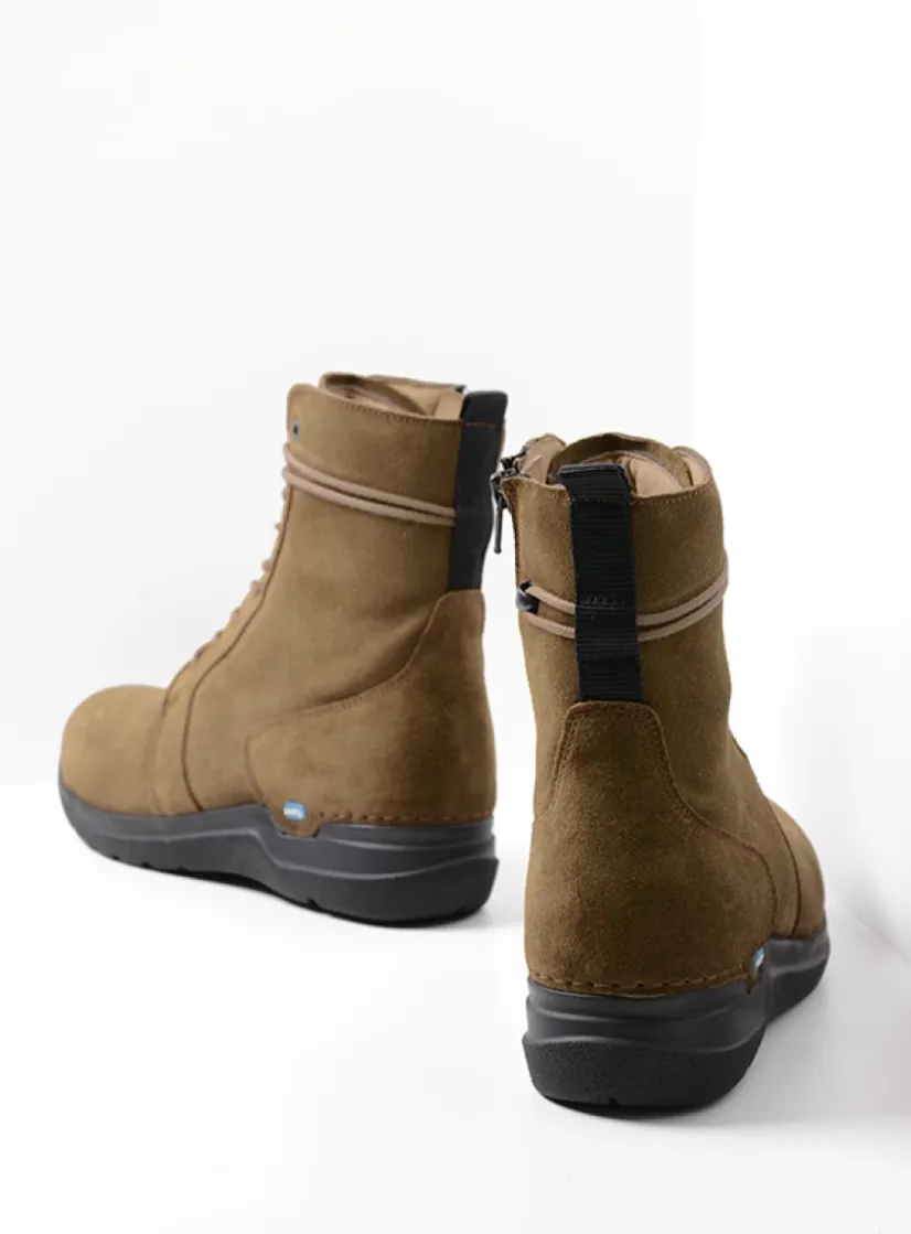 Wolky Bluff DB - donker taupe suede<DAMES Hoge Veterschoenen|Veterlaarzen