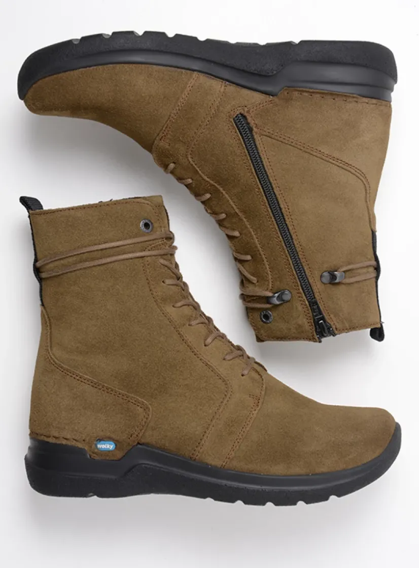 Wolky Bluff DB - donker taupe suede<DAMES Hoge Veterschoenen|Veterlaarzen