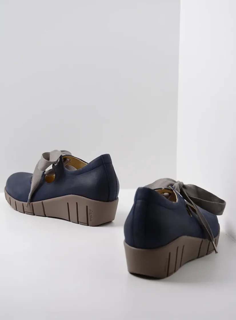 Wolky Boston - blauw zomer nubuck<DAMES Lage Veterschoenen|Herfst/Winter