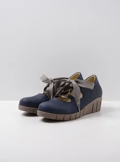 Wolky Boston - blauw zomer nubuck<DAMES Lage Veterschoenen|Herfst/Winter