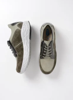 Wolky Bounce - grijsgroen combi leer<DAMES Lage Veterschoenen|Wandelschoenen
