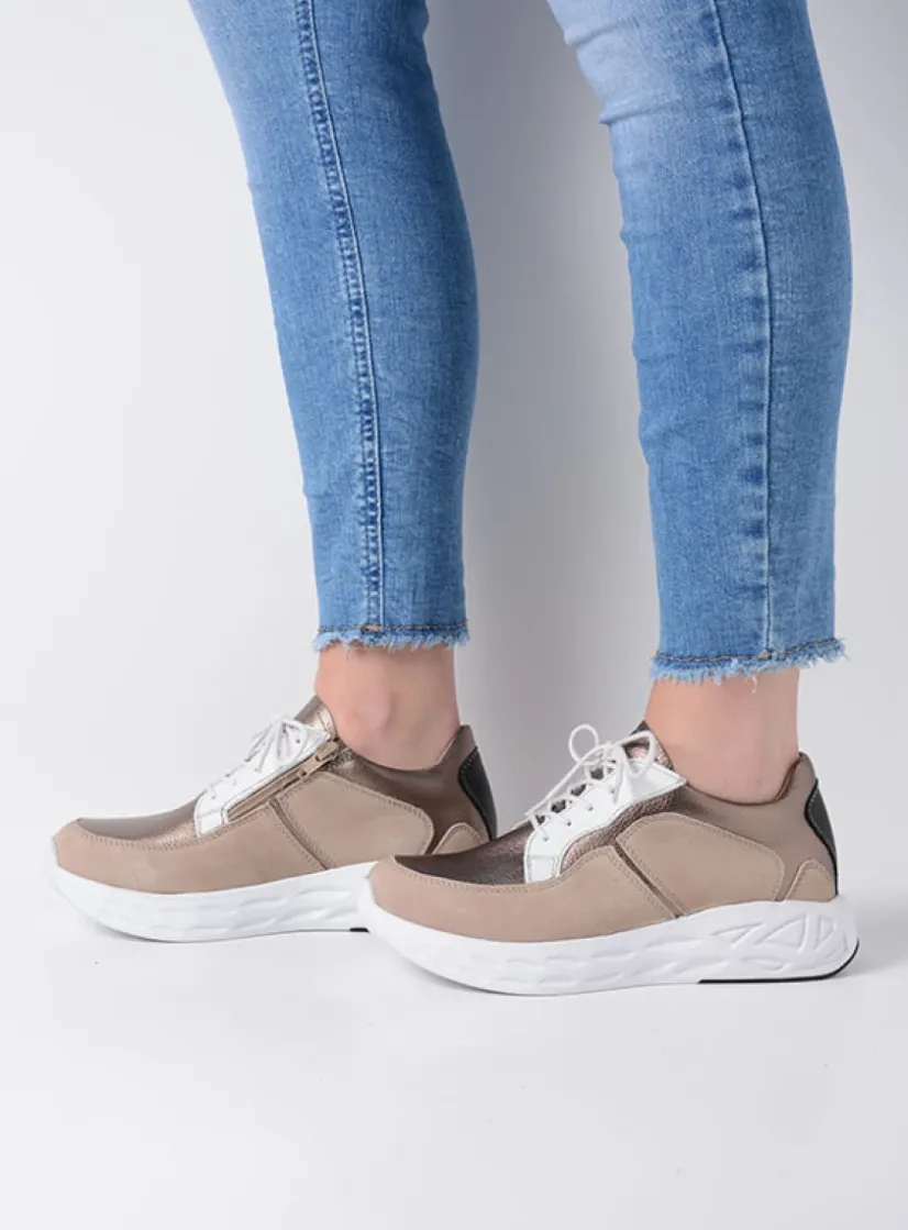 Wolky Bounce - safari/brons combi leer<DAMES Lage Veterschoenen|Wandelschoenen