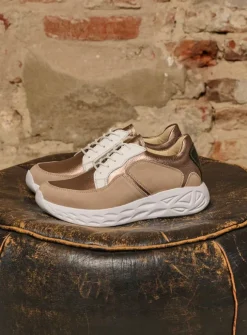 Wolky Bounce - safari/brons combi leer<DAMES Lage Veterschoenen|Wandelschoenen