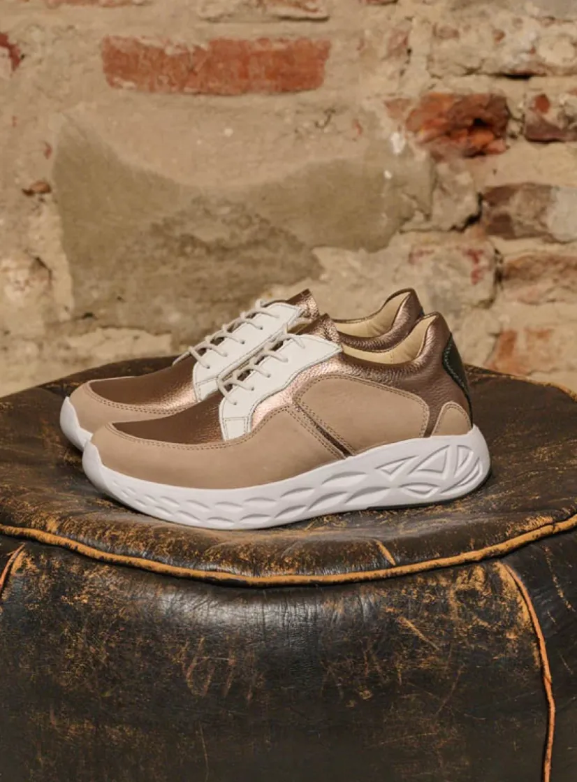 Wolky Bounce - safari/brons combi leer<DAMES Lage Veterschoenen|Wandelschoenen
