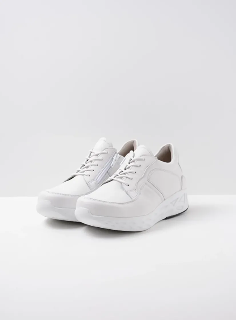 Wolky Bounce - wit leer<DAMES Lage Veterschoenen|Wandelschoenen