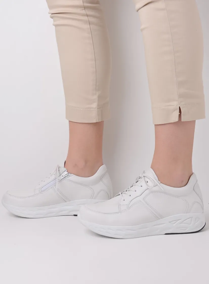 Wolky Bounce - wit leer<DAMES Lage Veterschoenen|Wandelschoenen