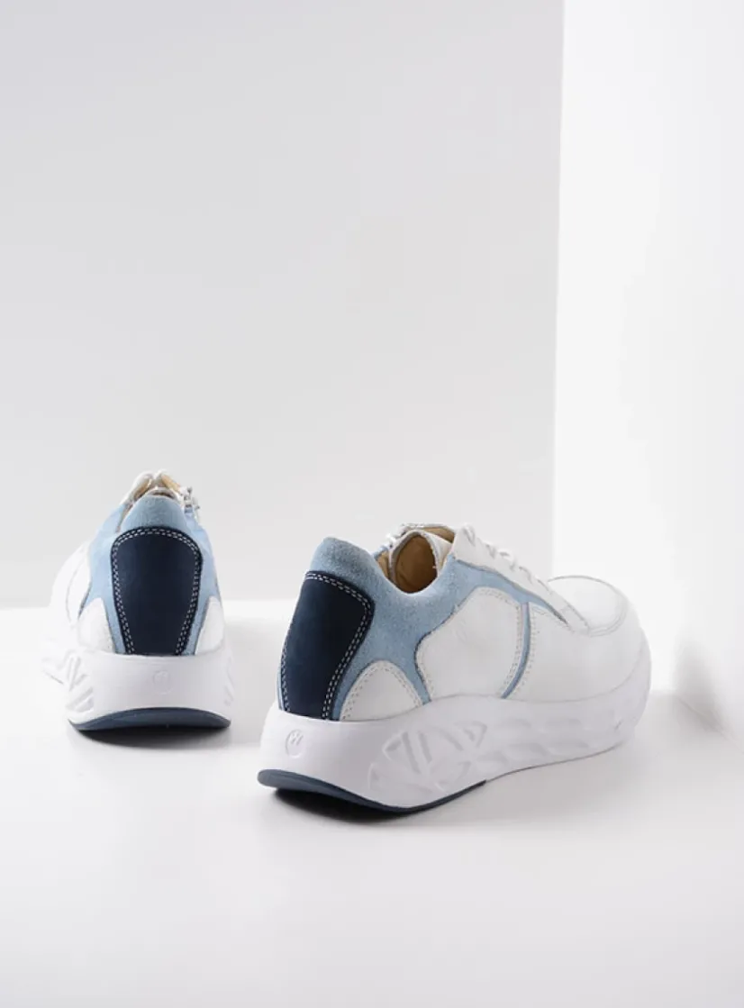 Wolky Bounce - wit/blauw leer<DAMES Lage Veterschoenen|Wandelschoenen
