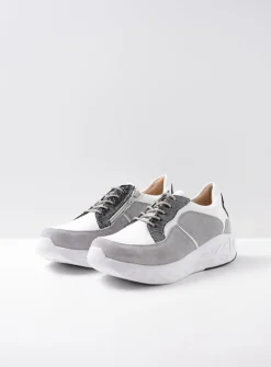 Wolky Bounce - wit/grijs combi leer<DAMES Lage Veterschoenen|Wandelschoenen