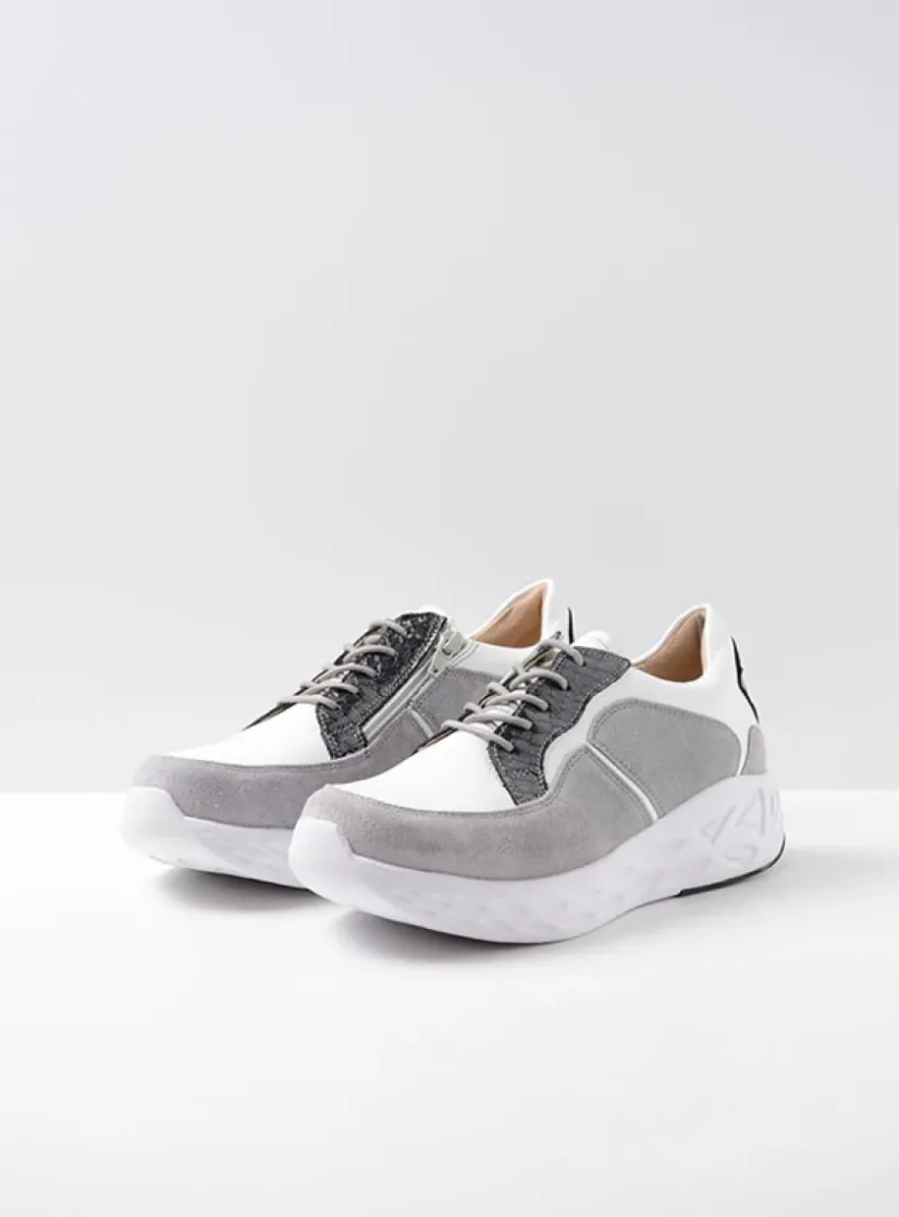 Wolky Bounce - wit/grijs combi leer<DAMES Lage Veterschoenen|Wandelschoenen