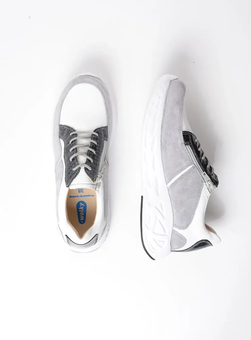 Wolky Bounce - wit/grijs combi leer<DAMES Lage Veterschoenen|Wandelschoenen