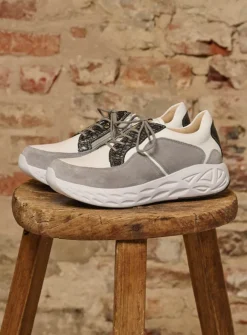 Wolky Bounce - wit/grijs combi leer<DAMES Lage Veterschoenen|Wandelschoenen