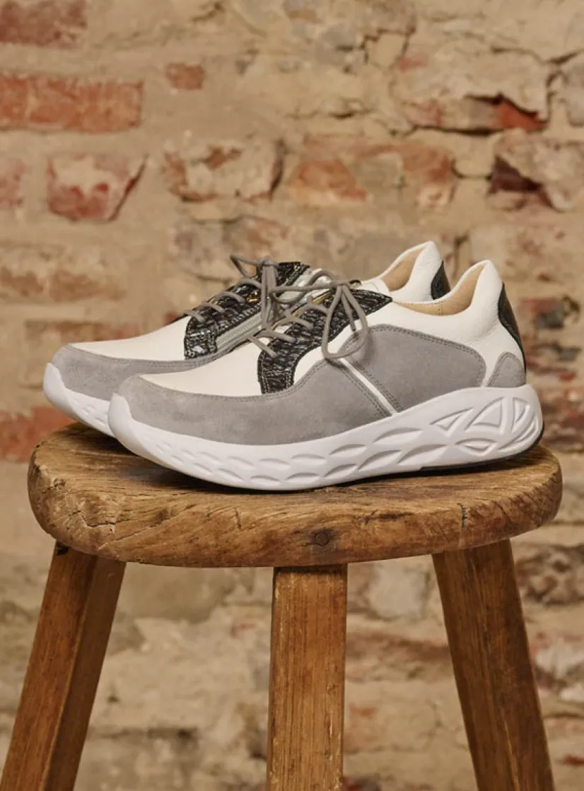 Wolky Bounce - wit/grijs combi leer<DAMES Lage Veterschoenen|Wandelschoenen