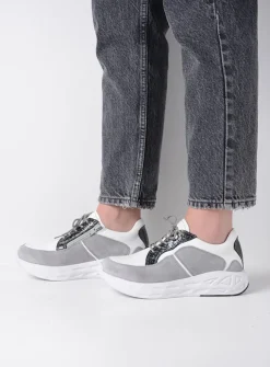 Wolky Bounce - wit/grijs combi leer<DAMES Lage Veterschoenen|Wandelschoenen