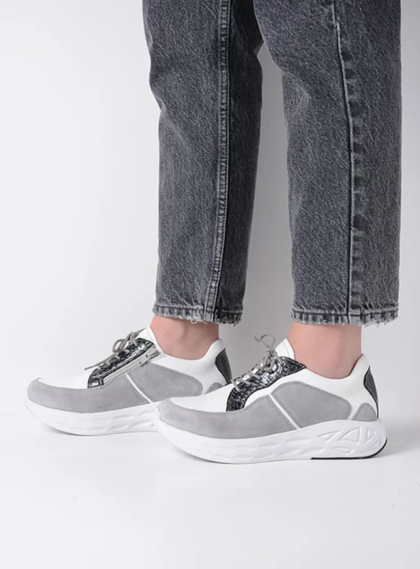 Wolky Bounce - wit/grijs combi leer<DAMES Lage Veterschoenen|Wandelschoenen
