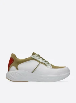 Wolky Bounce - wit/groen combi leer<DAMES Lage Veterschoenen|Wandelschoenen