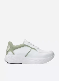 Wolky Bounce - wit/lichtgroen leer<DAMES Lage Veterschoenen|Wandelschoenen