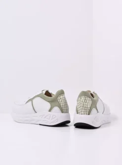 Wolky Bounce - wit/lichtgroen leer<DAMES Lage Veterschoenen|Wandelschoenen