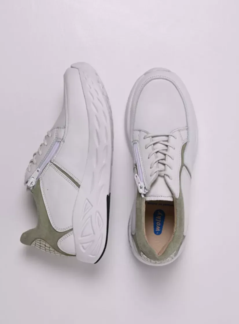 Wolky Bounce - wit/lichtgroen leer<DAMES Lage Veterschoenen|Wandelschoenen