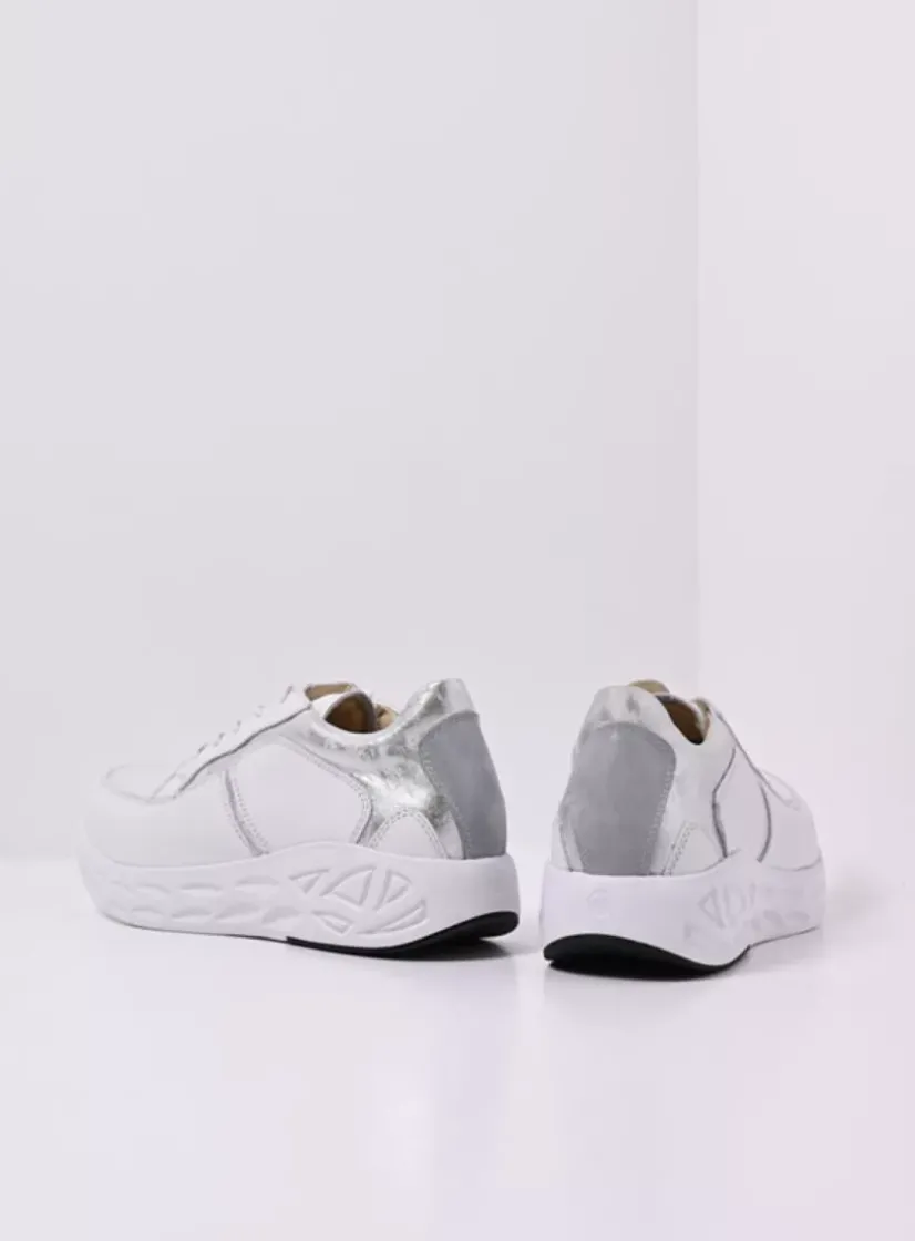 Wolky Bounce - wit/zilver leer<DAMES Lage Veterschoenen|Wandelschoenen