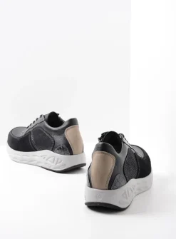 Wolky Bounce - zwart combi leer<DAMES Lage Veterschoenen|Wandelschoenen
