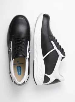 Wolky Bounce - zwart/wit leer<DAMES Lage Veterschoenen|Wandelschoenen