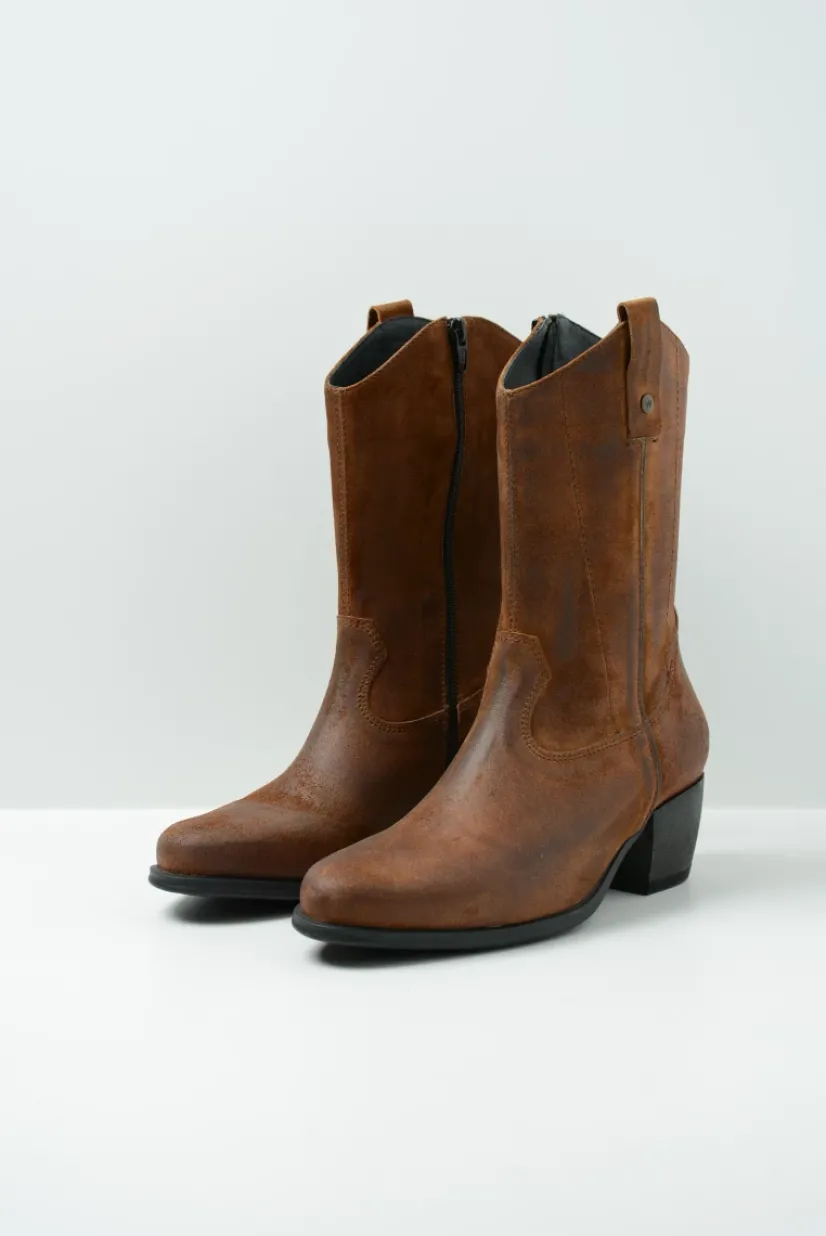 Wolky Caprock - cognac suede<DAMES Halfhoge Laarzen|Cowboylaarzen