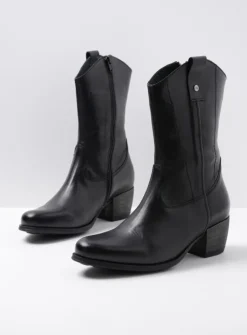 Wolky Caprock - zwart leer<DAMES Halfhoge Laarzen|Cowboylaarzen